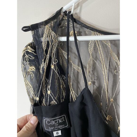 Cachet by Bari Protas Vintage Dress Women's Size 6 Embroidery Asymmetrical Sheer - Picture 9 of 11